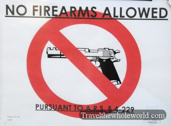 No firearms sign outside a business in Flagstaff, Arizona