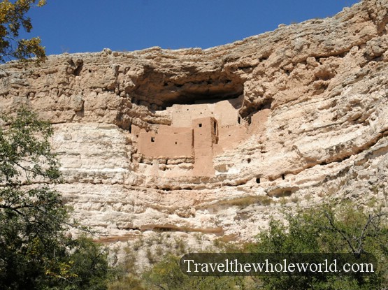 Montezuma Castle cliff dwelling built into a limestone cliff in Arizona