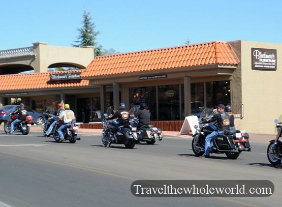 Motorcyclists riding through Sedona, Arizona