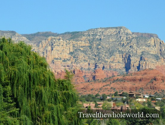 Town of Sedona surrounded by red rock formations in Arizona