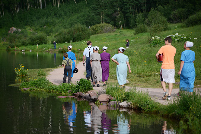 Mennonites hiking near Maroon Lake Colorado