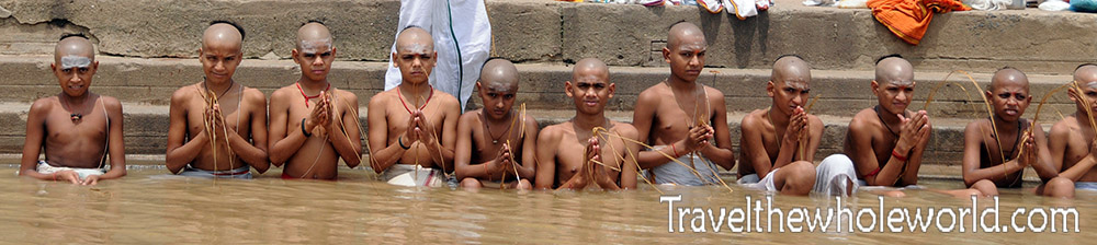 India Varanasi Ganges Kids Praying