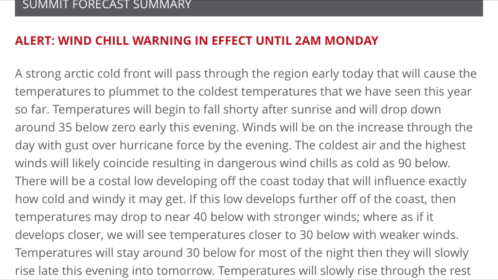 New Hampshire Mt Washington Extreme Forecast