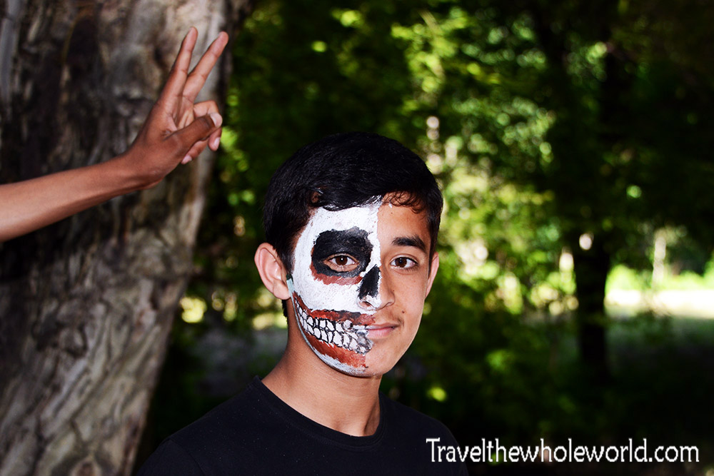 Tajikistan Dushanbe Gardens Facepaint Skull Kid