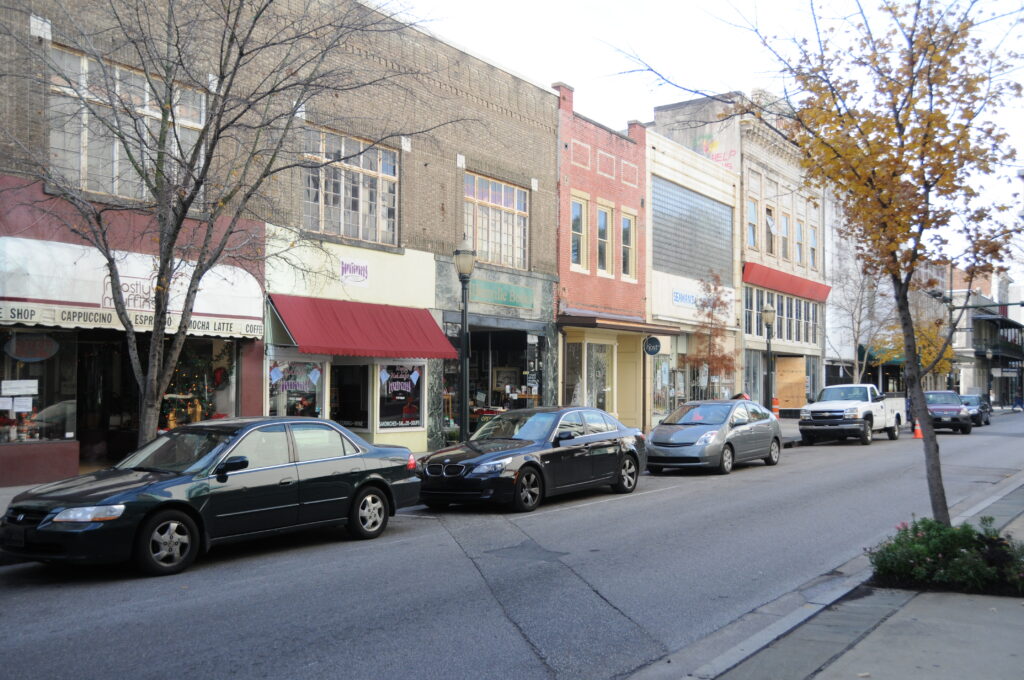 Historic buildings along Dauphin Street in Mobile Alabama