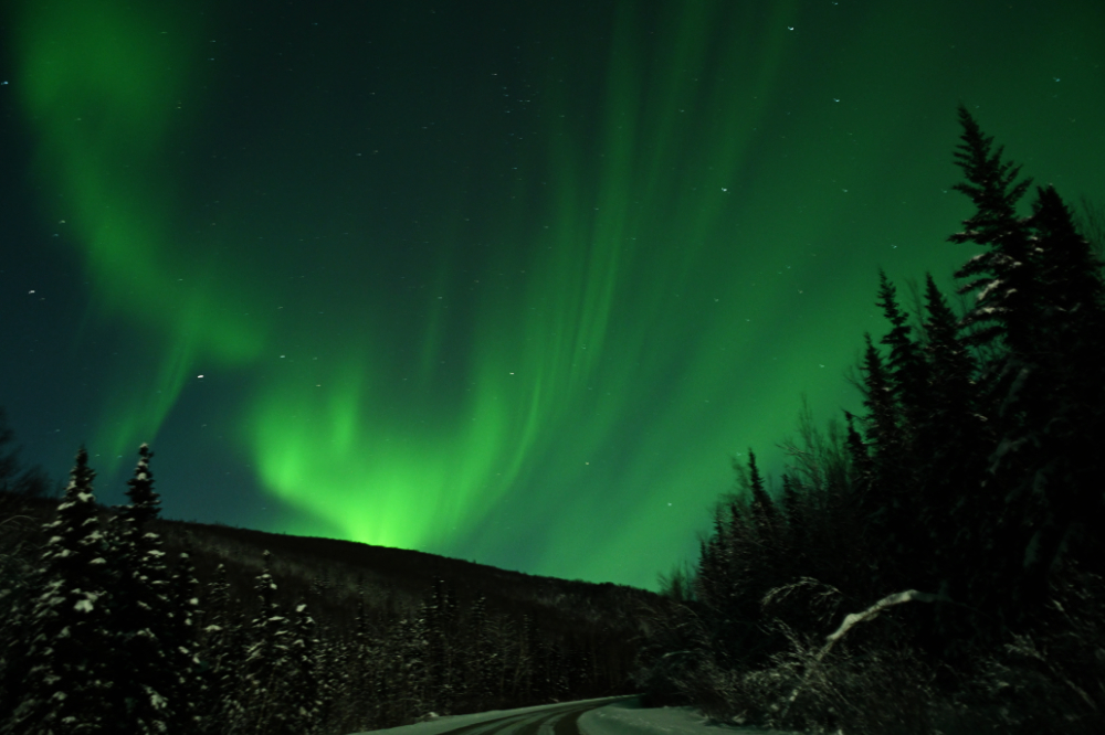 Aurora borealis glowing over Fairbanks, Alaska