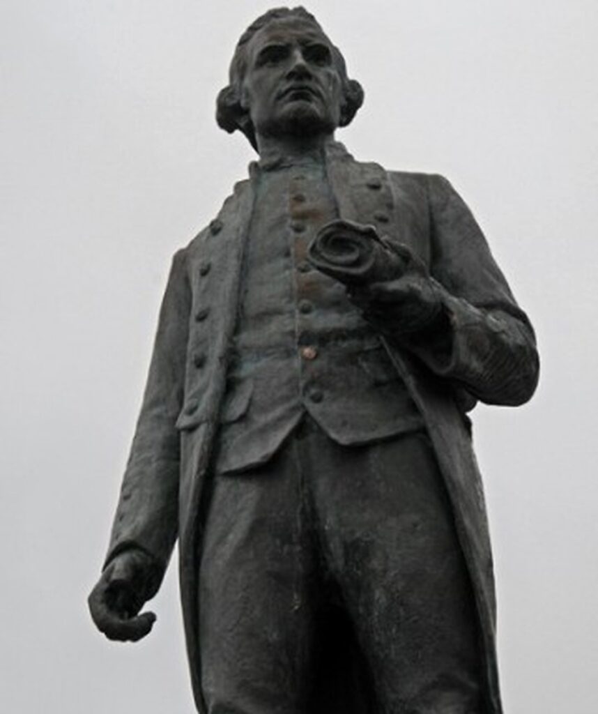 Captain Cook statue overlooking Cook Inlet in Anchorage