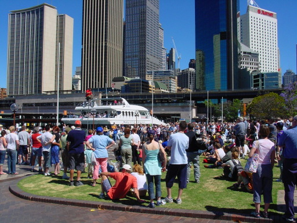 Stunt show taking place in downtown Sydney