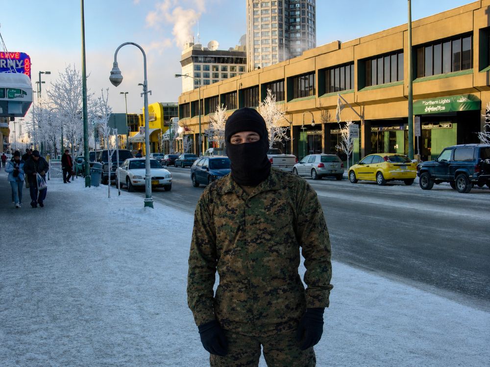 Walking through Anchorage Alaska during winter