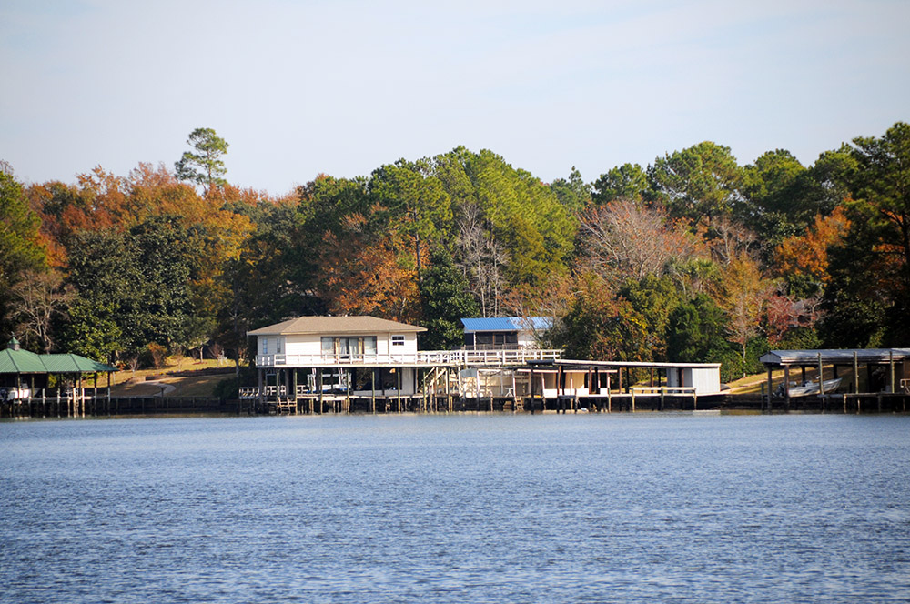 Coastal homes and docks in southern Alabama