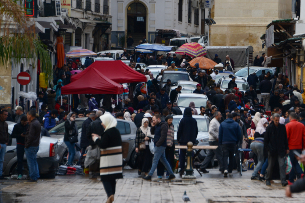 Crowded market streets in the Casbah of Algiers