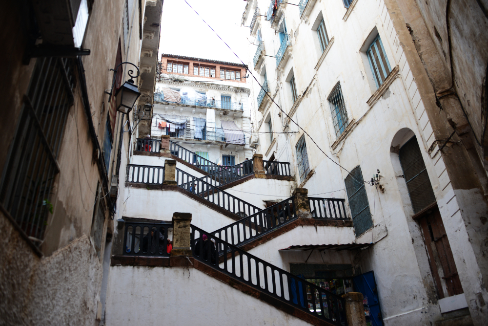 Steep stairway climbing through Algiers