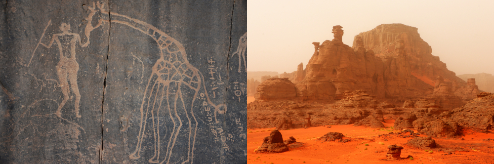 Rock formations and desert landscape in the Algerian Sahara