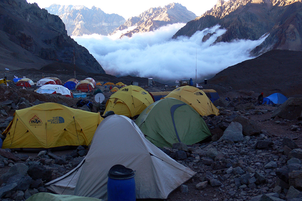 Clouds rolling into Aconcagua Base Camp