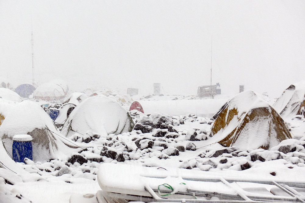 Aconcagua Base Camp covered in snow