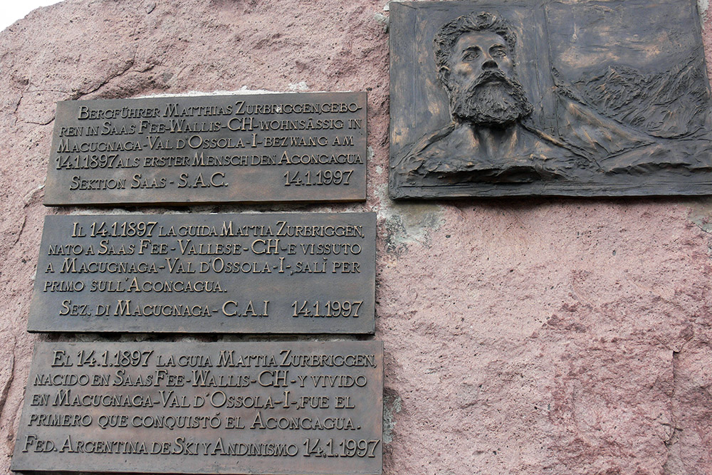 Monument to Matthias Zurbriggen near Aconcagua Base Camp