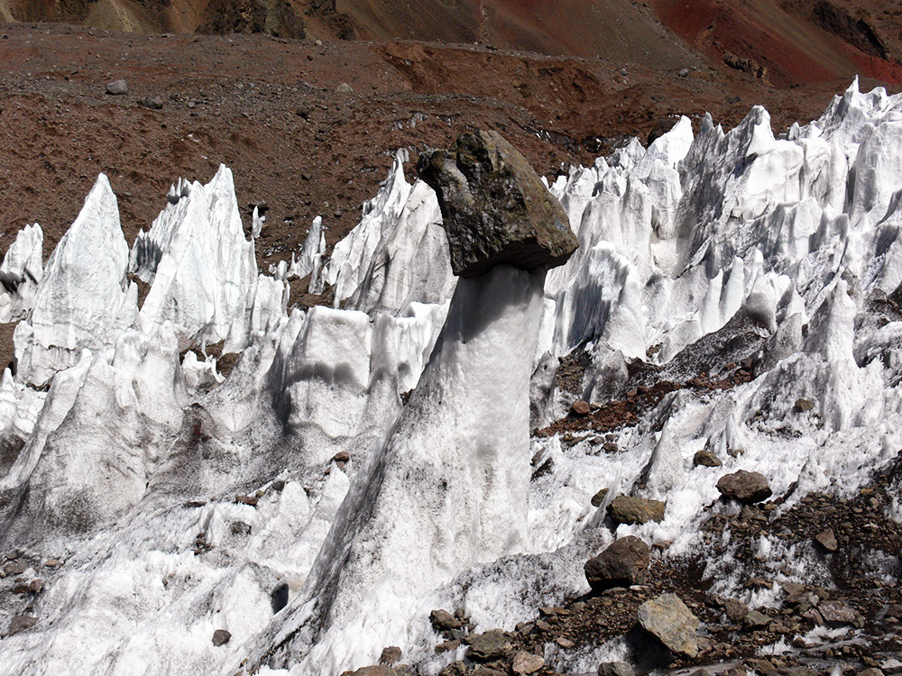 Penitentes ice formations near Aconcagua Base Camp