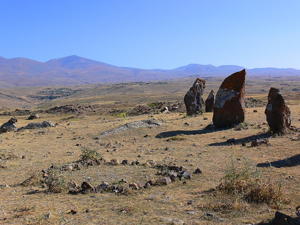 Stone monuments at the ancient Karahunj site in Armenia