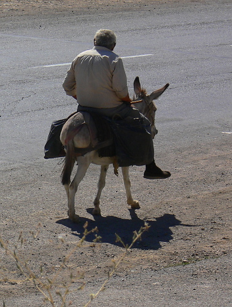 Person riding a donkey in rural Armenia