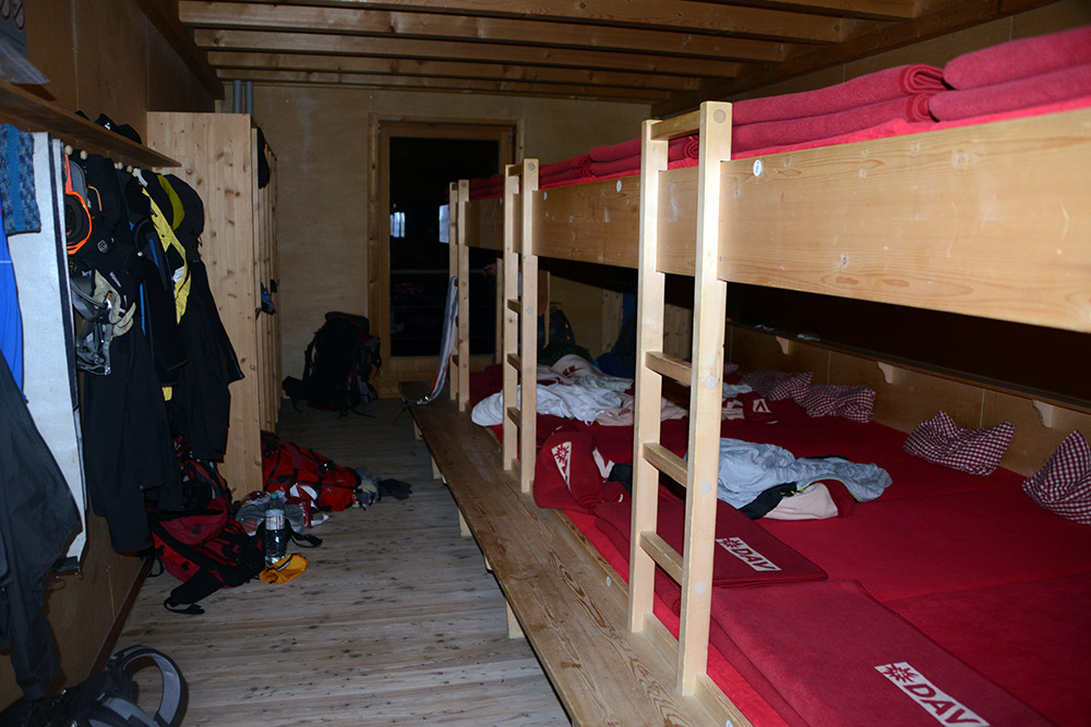 Sleeping room with bunks inside Stuedlhuette on Grossglockner