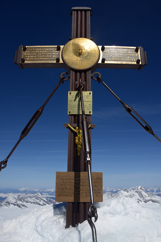 Large summit cross on top of Grossglockner in Austria
