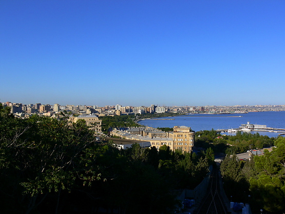 View across Baku and the Caspian Sea in Azerbaijan