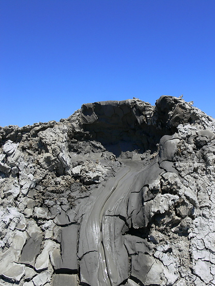 Mud flowing down the side of a mud volcano in Azerbaijan