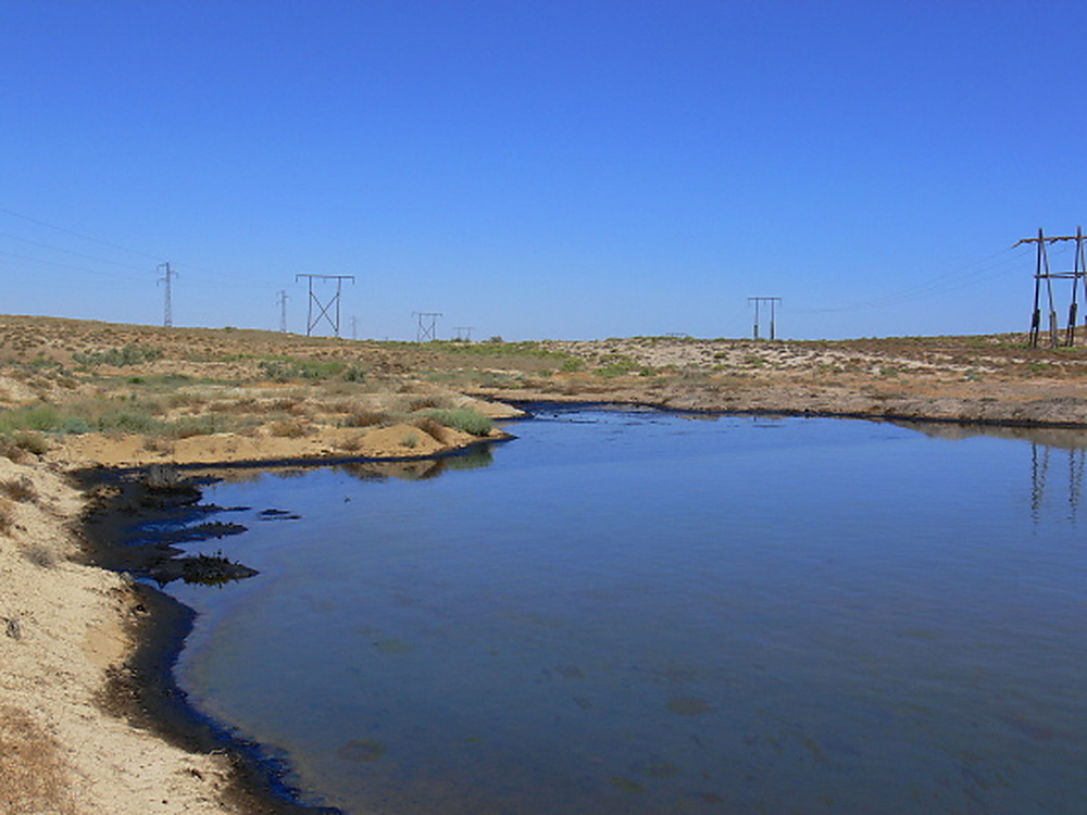 Oil-contaminated landscape near Baku in Azerbaijan