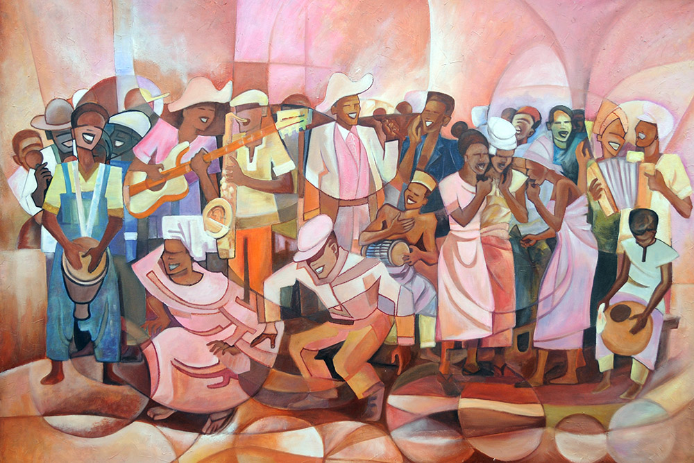 Colorful mural at a public memorial in Cotonou, Benin
