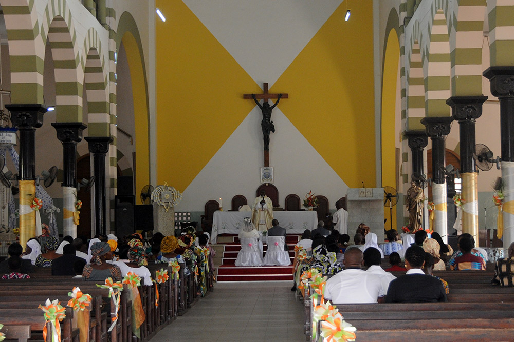Wedding taking place at Notre Dame de Cotonou Cathedral in Benin