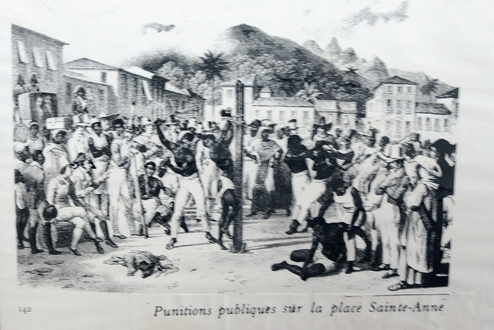 Historical illustration of slavery displayed in a museum in Porto-Novo, Benin