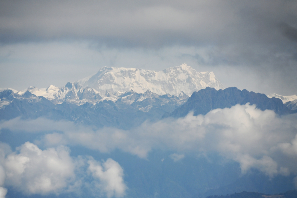 Distant Himalayan mountains in the direction of Gangkhar Puensum, Bhutan