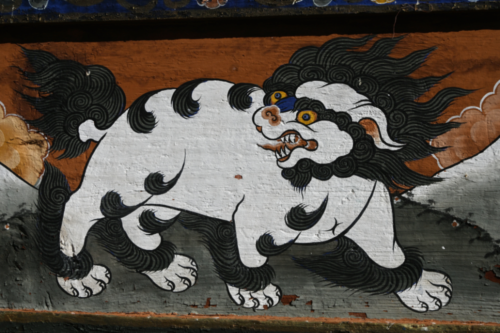 Dragon artwork at Kyichu Lhakhang in Paro, Bhutan