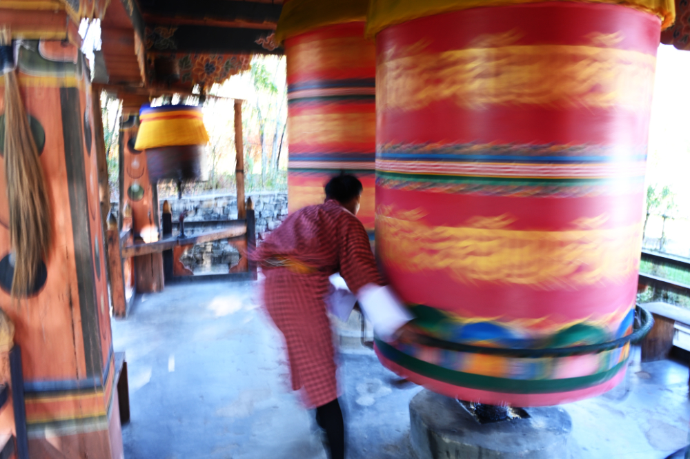 Buddhist prayer wheel at Kyichu Lhakhang in Paro