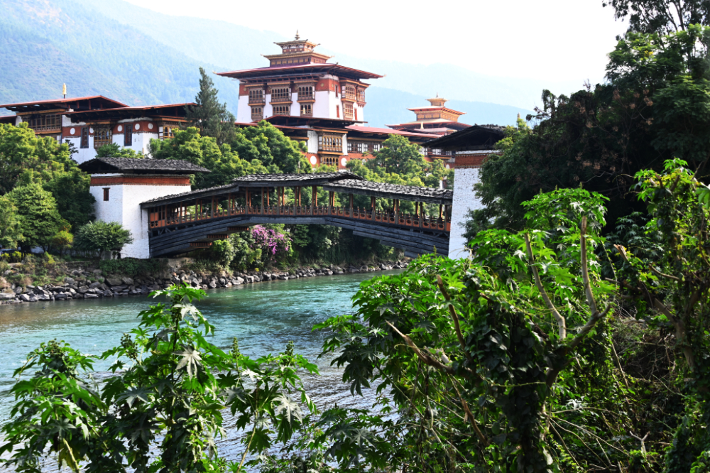 Punakha Dzong between the Pho Chhu and Mo Chhu rivers in Bhutan