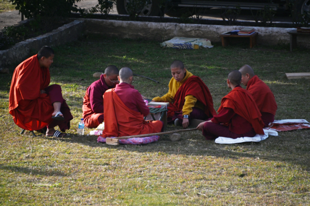 Buddhist religious community at a nunnery near Punakha, Bhutan