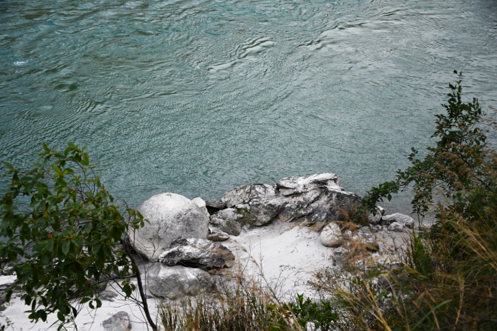 Riverbank along the Punakha river system in Bhutan