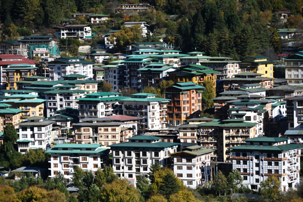 View across the city of Thimphu and surrounding mountains in Bhutan