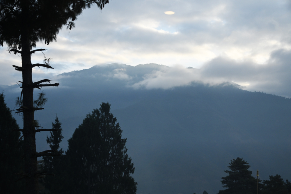 View of Thimphu and the surrounding mountains from a hotel in Bhutan