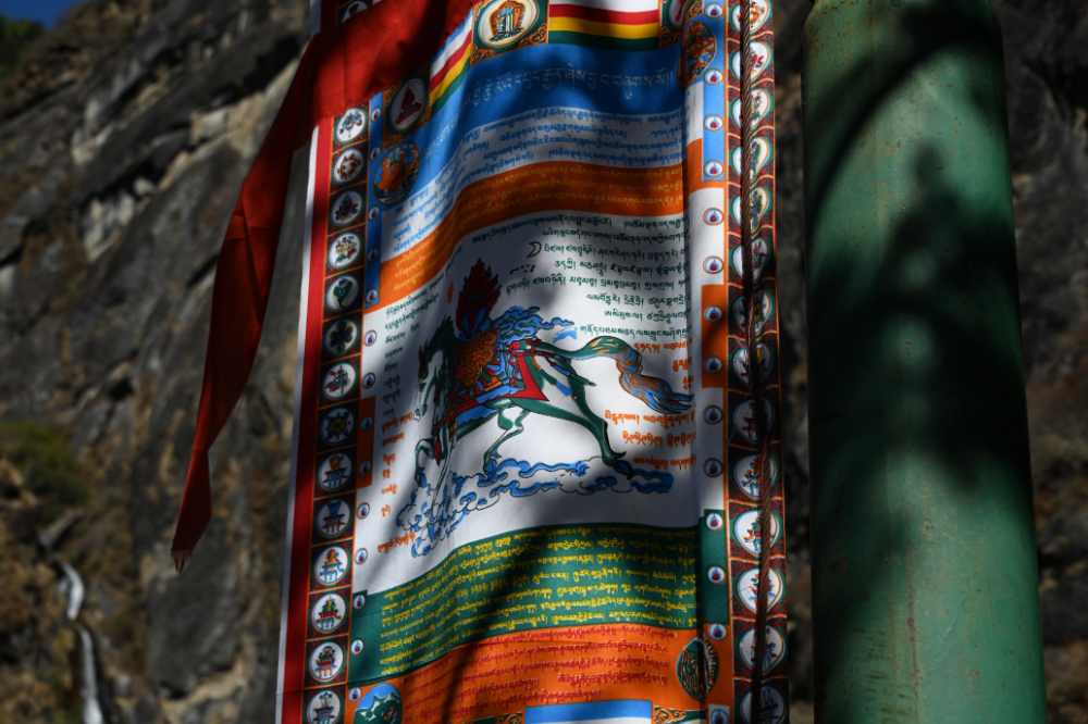 Bhutanese prayer flags along the hike to Tiger's Nest Monastery