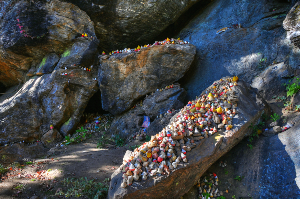 Collection of Buddhist tsa-tsas along the trail to Tiger's Nest