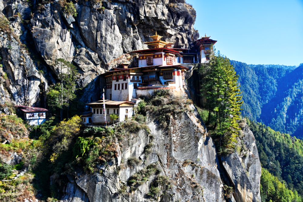 Tiger's Nest Monastery built into a cliff above Paro Valley, Bhutan