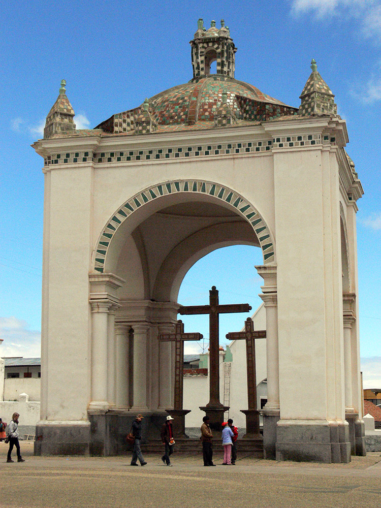 Religious crosses in Copacabana, Bolivia