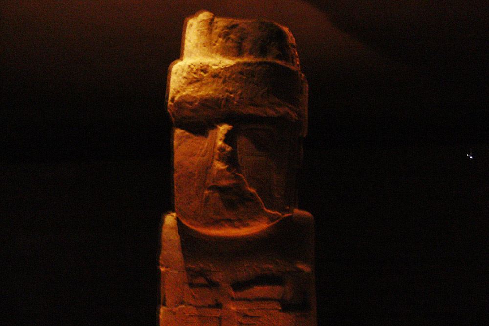Large ancient monolith at the Tiwanaku museum