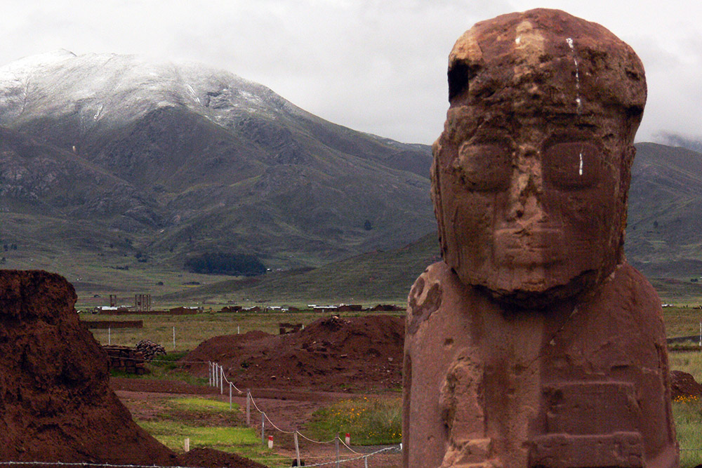 Ancient stone statue at Tiwanaku