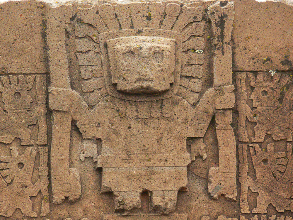 Central deity carving on the Gateway of the Sun at Tiwanaku