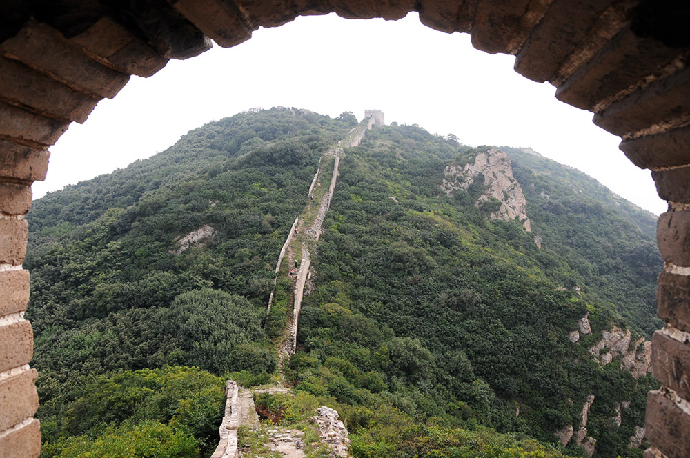 Great Wall of China crossing steep mountain terrain