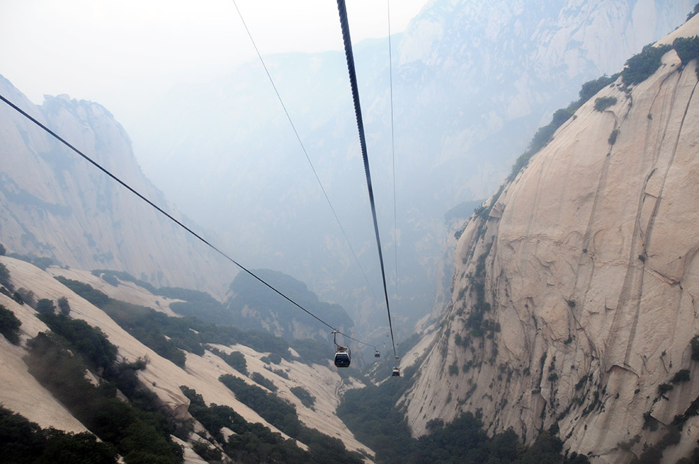 Cable cars descending Mount Huashan