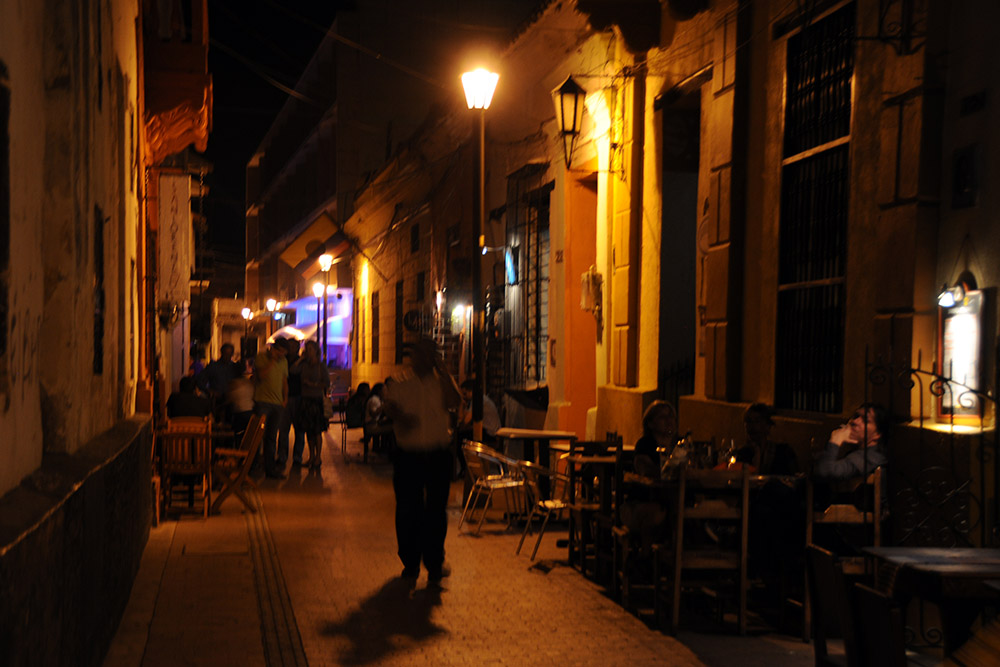 Pedestrian street at night in Santa Marta Colombia