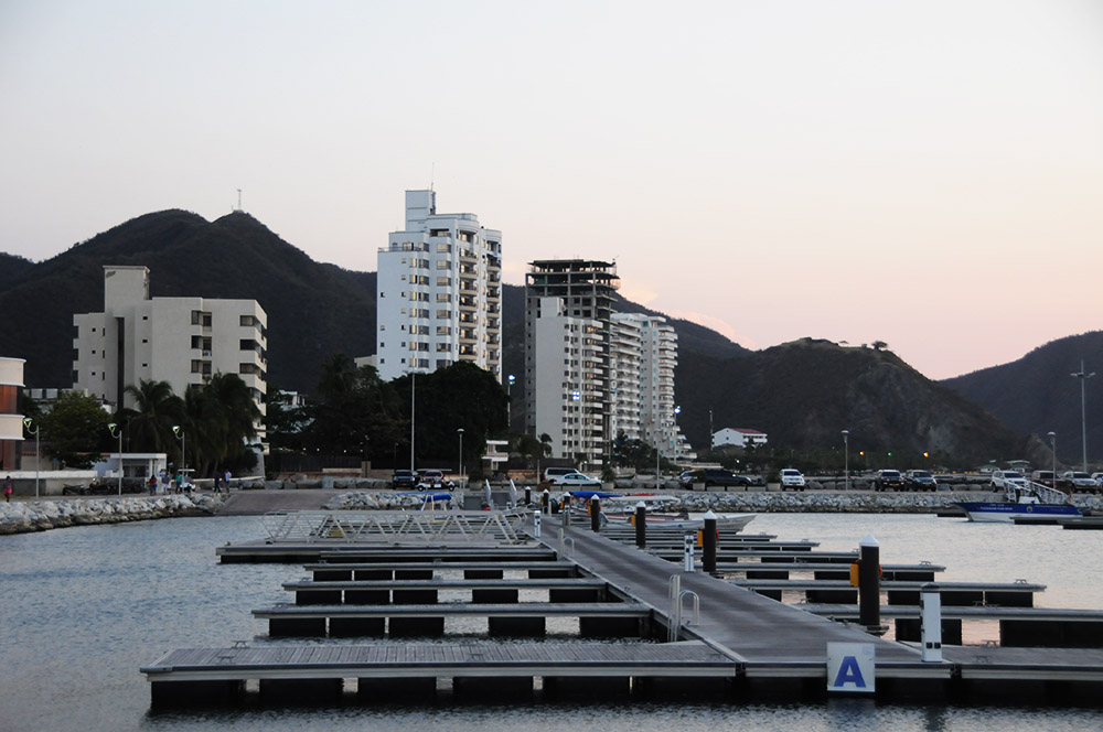 Port and modern waterfront in Santa Marta Colombia